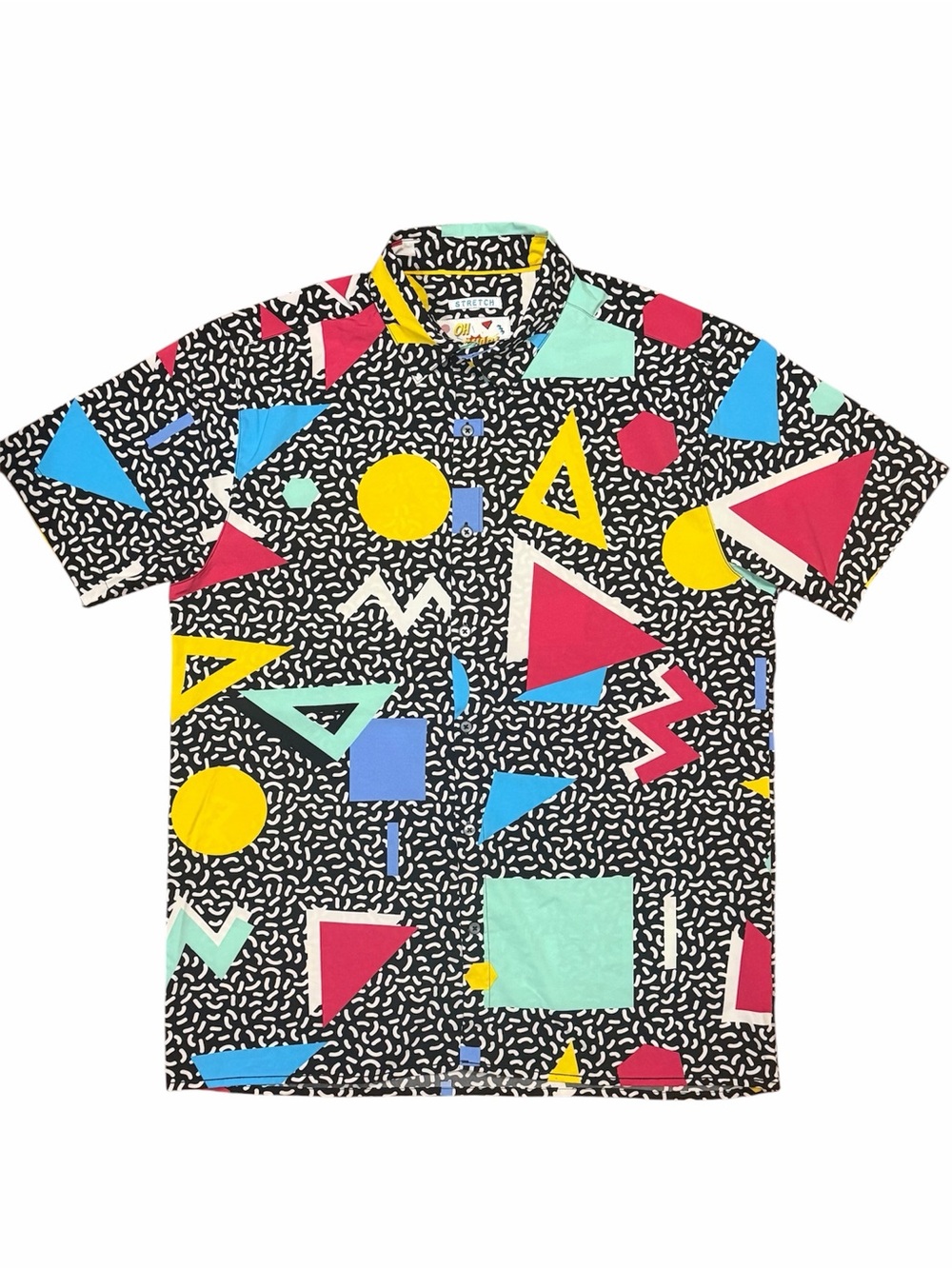NWOT Oh Snap by Drill Clothing Retro Geo-Print Short Sleeve Button-Down Shirt